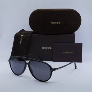 Tom Ford Samson FT0909 02D Aviator Sunglasses - Black/Smoke Polarized